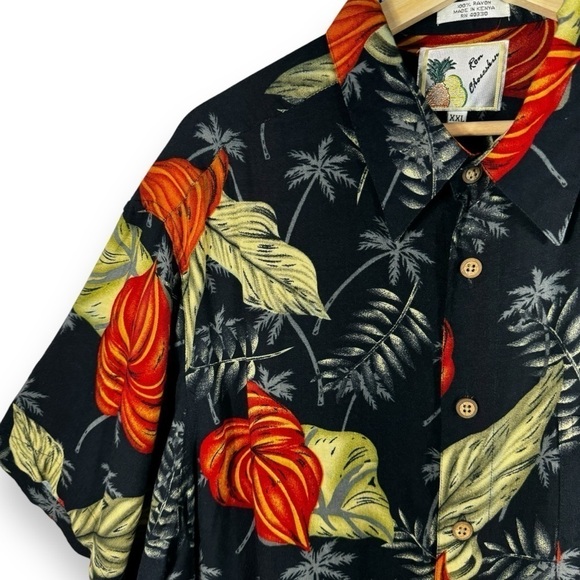 Ron Chereskin Vintage Rayon Hawaiian Camp Shirt, Blue Palm Leaves, Size XXL - Picture 3 of 9